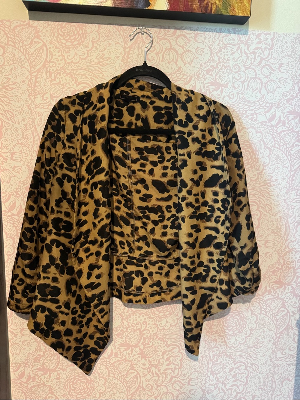 Pearl Leopard Print Open Front Blazer Jacket in Tan and Black